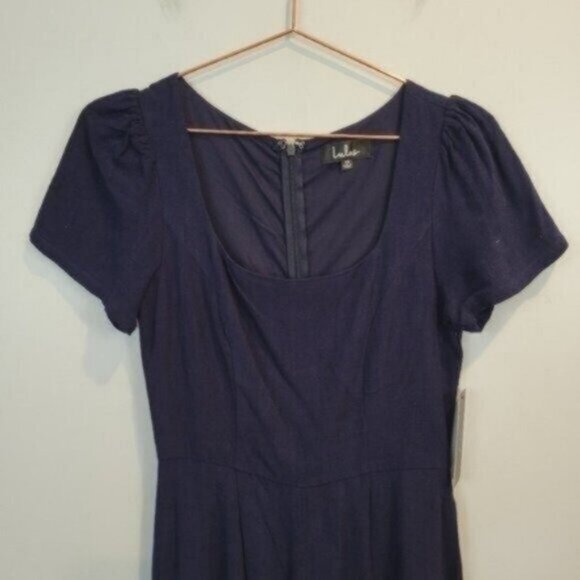 Lulu's | Linen Wide Leg Round Neck Cropped Jump Suit Navy Blue NWT - Picture 3 of 10